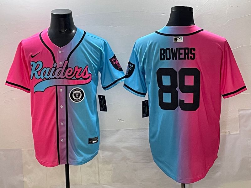 Men 2025 Oakland Raiders 89 Bowers Blue pink Nike Limited NFL Jersey style 009